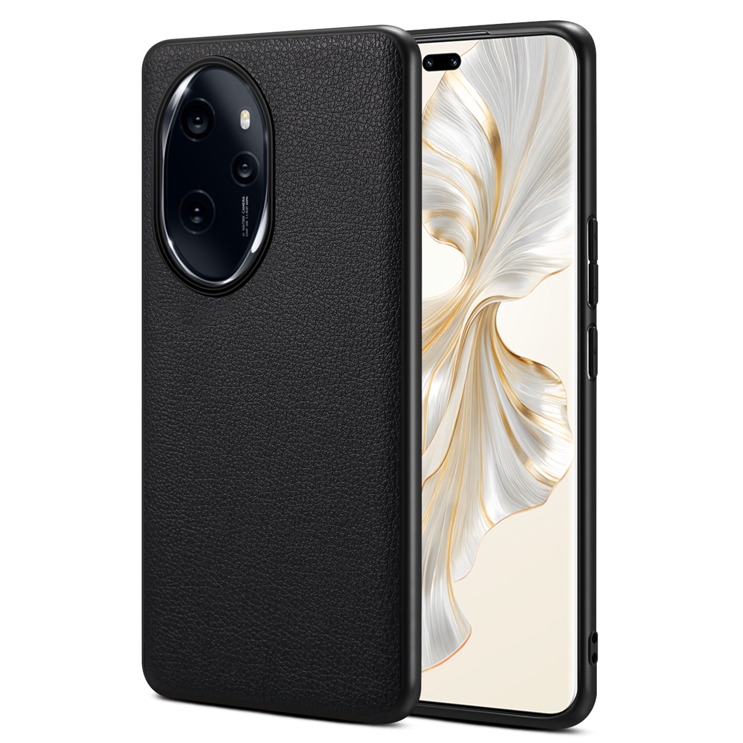 For Honor 100 Pro 5G Case Drop-proof PC+TPU+PU Leather Calf Texture Phone Back Protector - Black For Honor 100 Pro 5G Case Drop-proof PC+TPU+PU Leather Calf Texture Phone Back Protector - Black